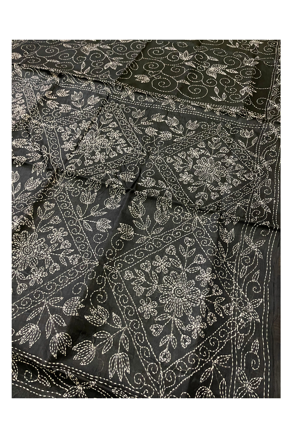 Southloom Kantha Thread Work Designer Black Saree