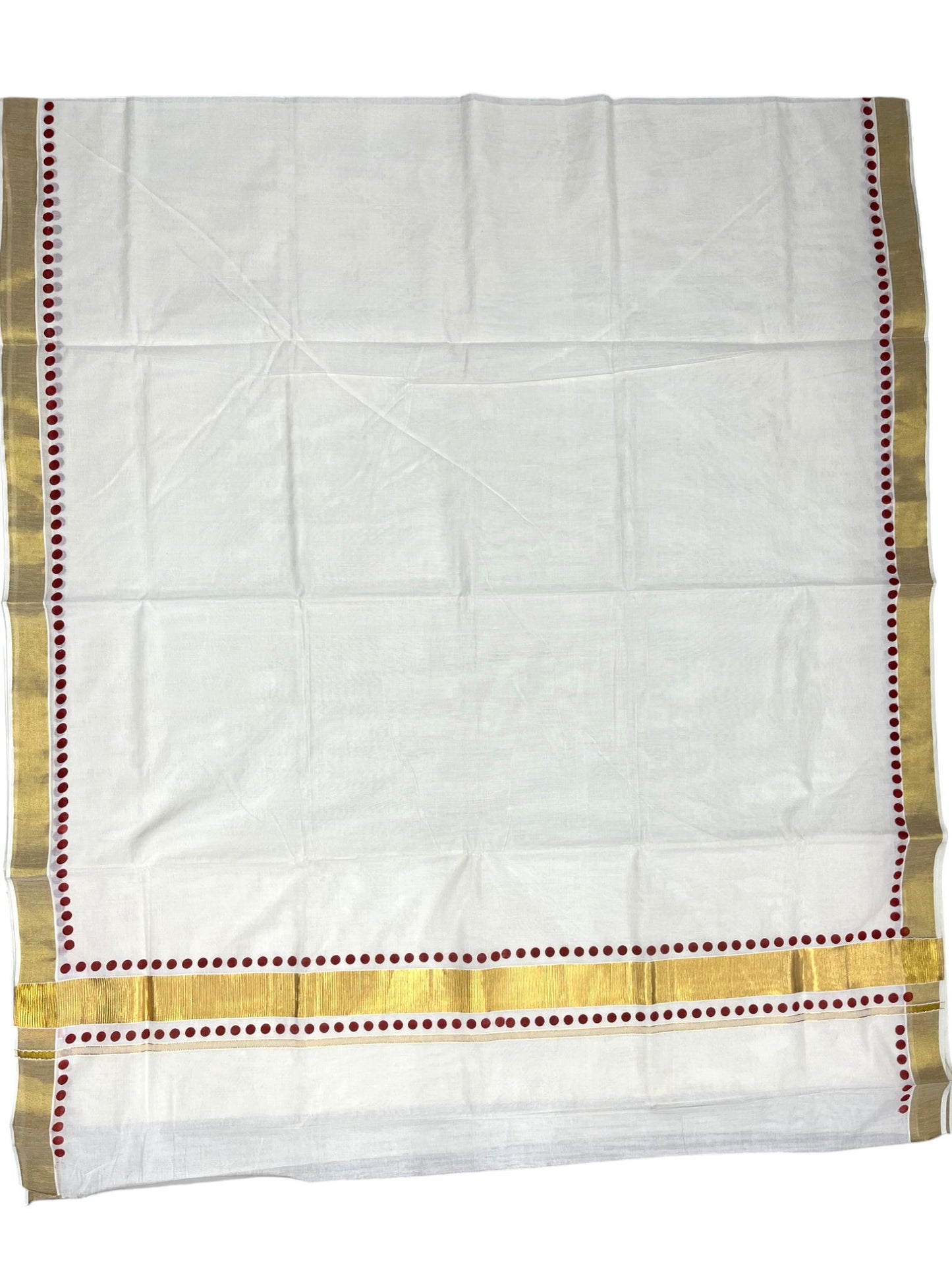 Southloom Cotton Kerala Kasavu Saree with Maroon Polk Dots Design Border