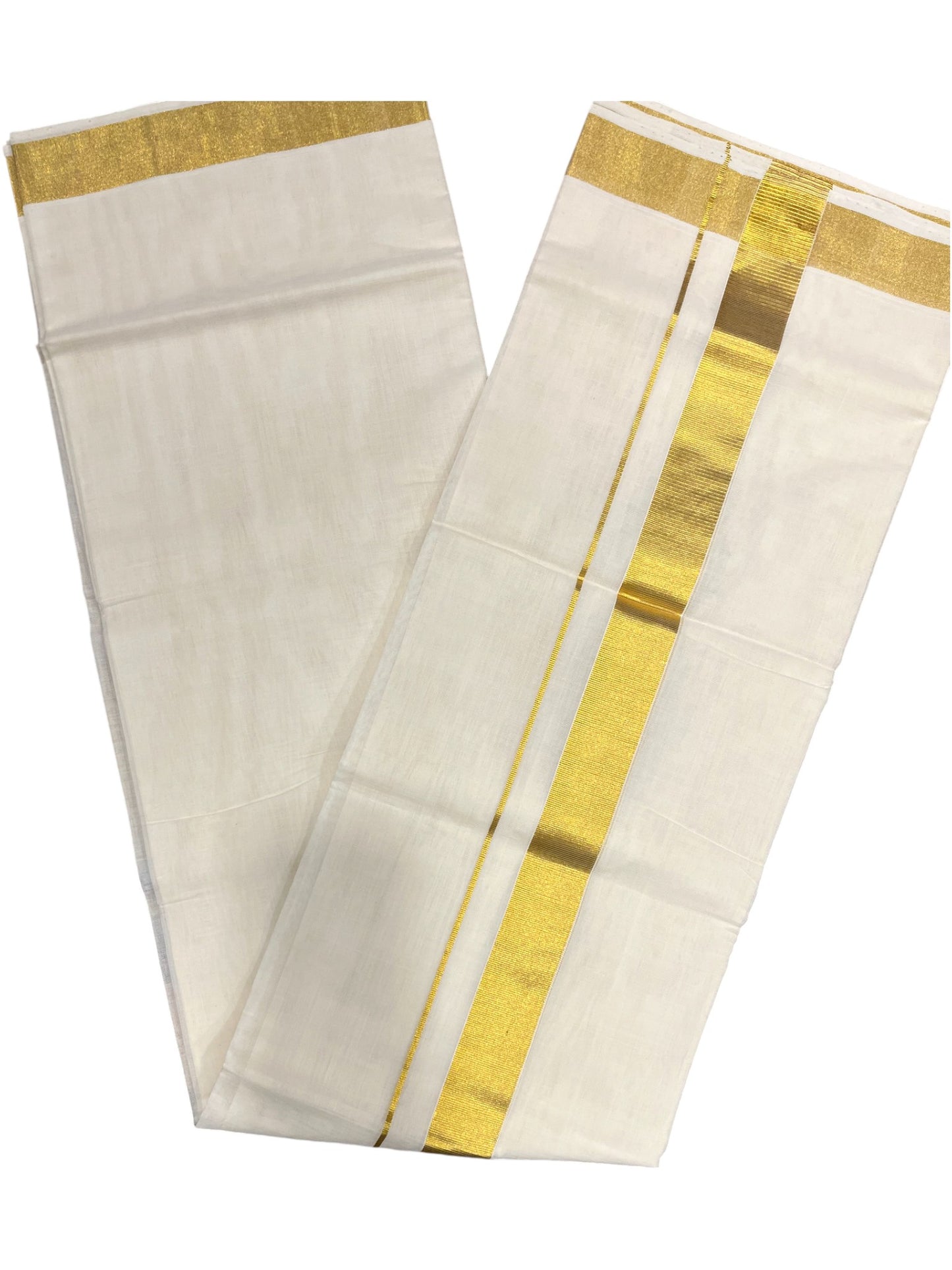 Southloom Premium Handloom Cotton Double Mundu with Gold Kasavu Border