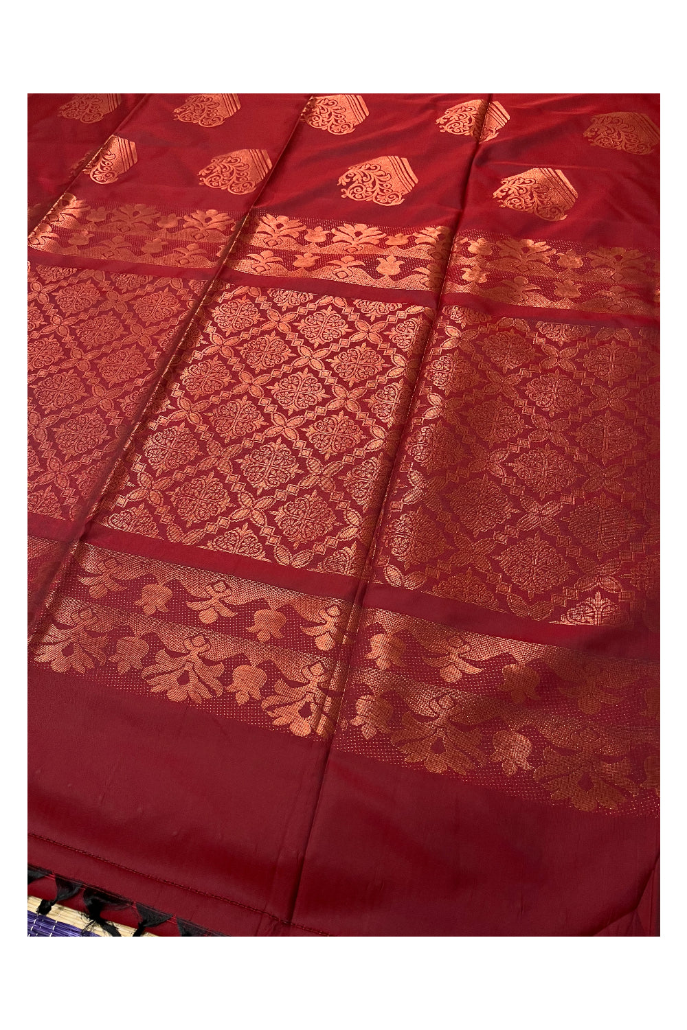 Southloom Soft Silk Maroon Designer Woven Saree with  Heavy Work on Pallu