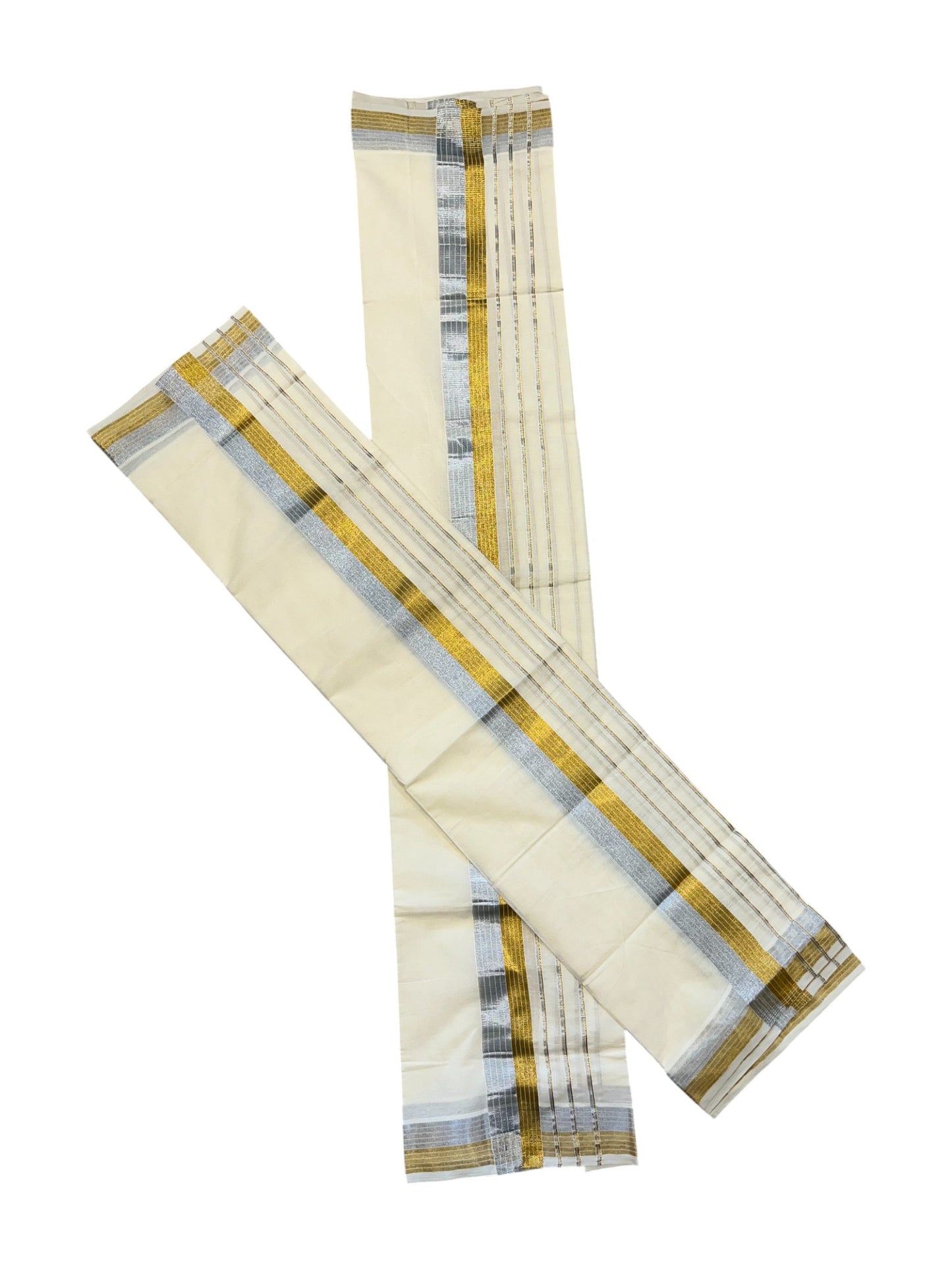 Southloom Pure Cotton Mundum Neriyathum (Set Mundu) with Silver and Kasavu Line Border
