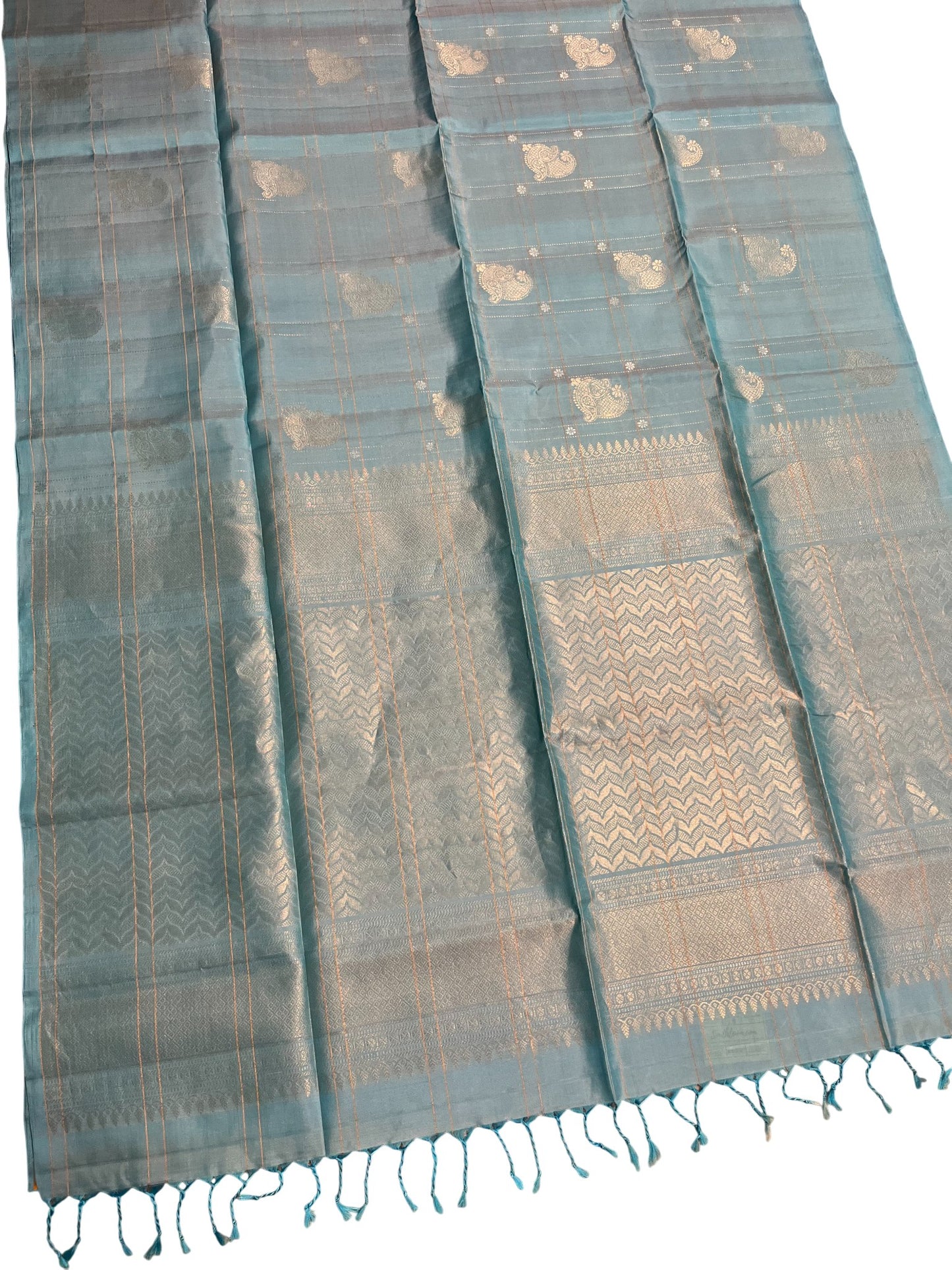 Southloom Pure Handloom Bridal Kanchipuram Silk Saree with Korvai Work (Blue)