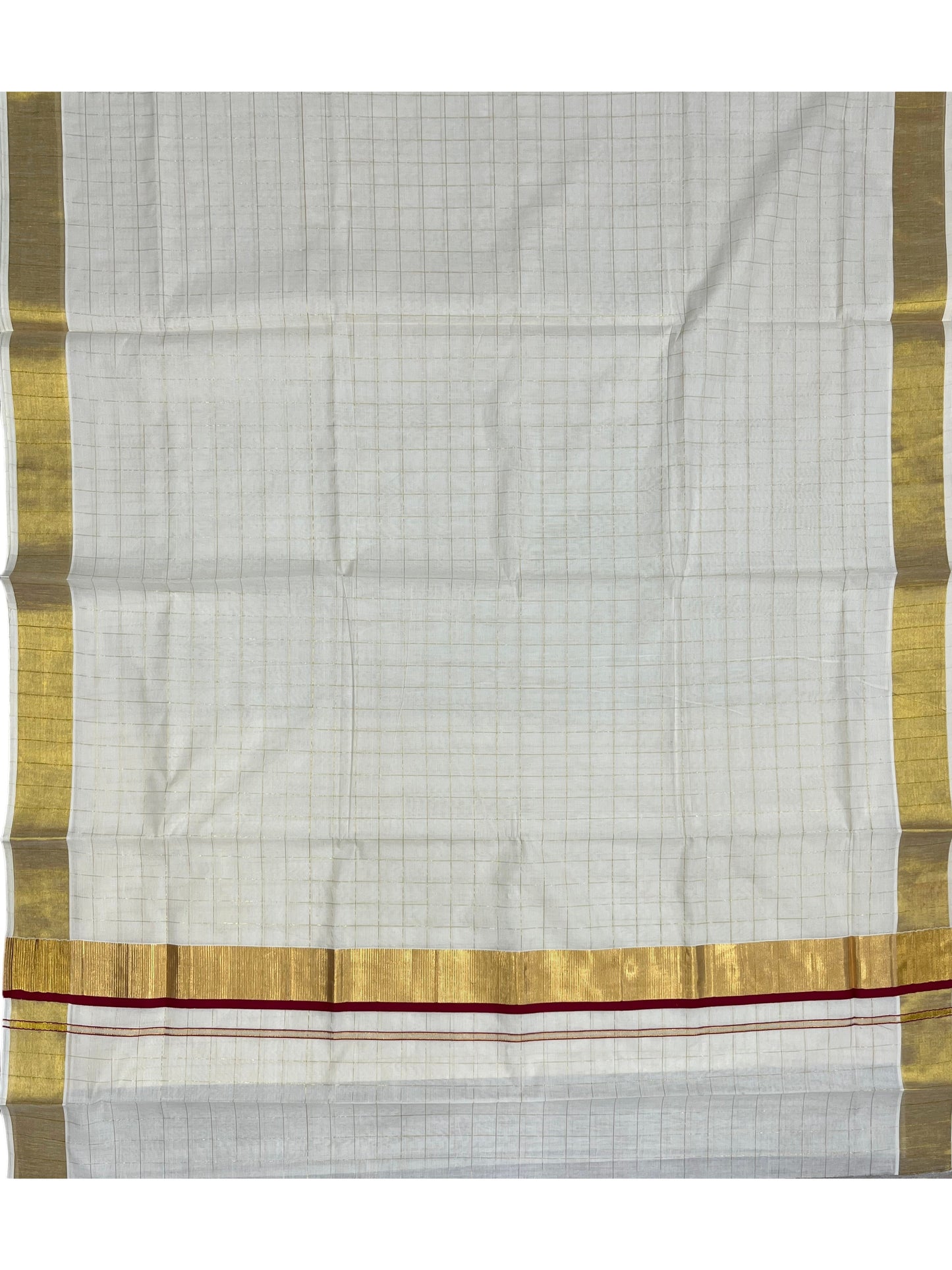 Southloom Pure Cotton  Kerala  Kasavu Woven Check Saree with Maroon Border