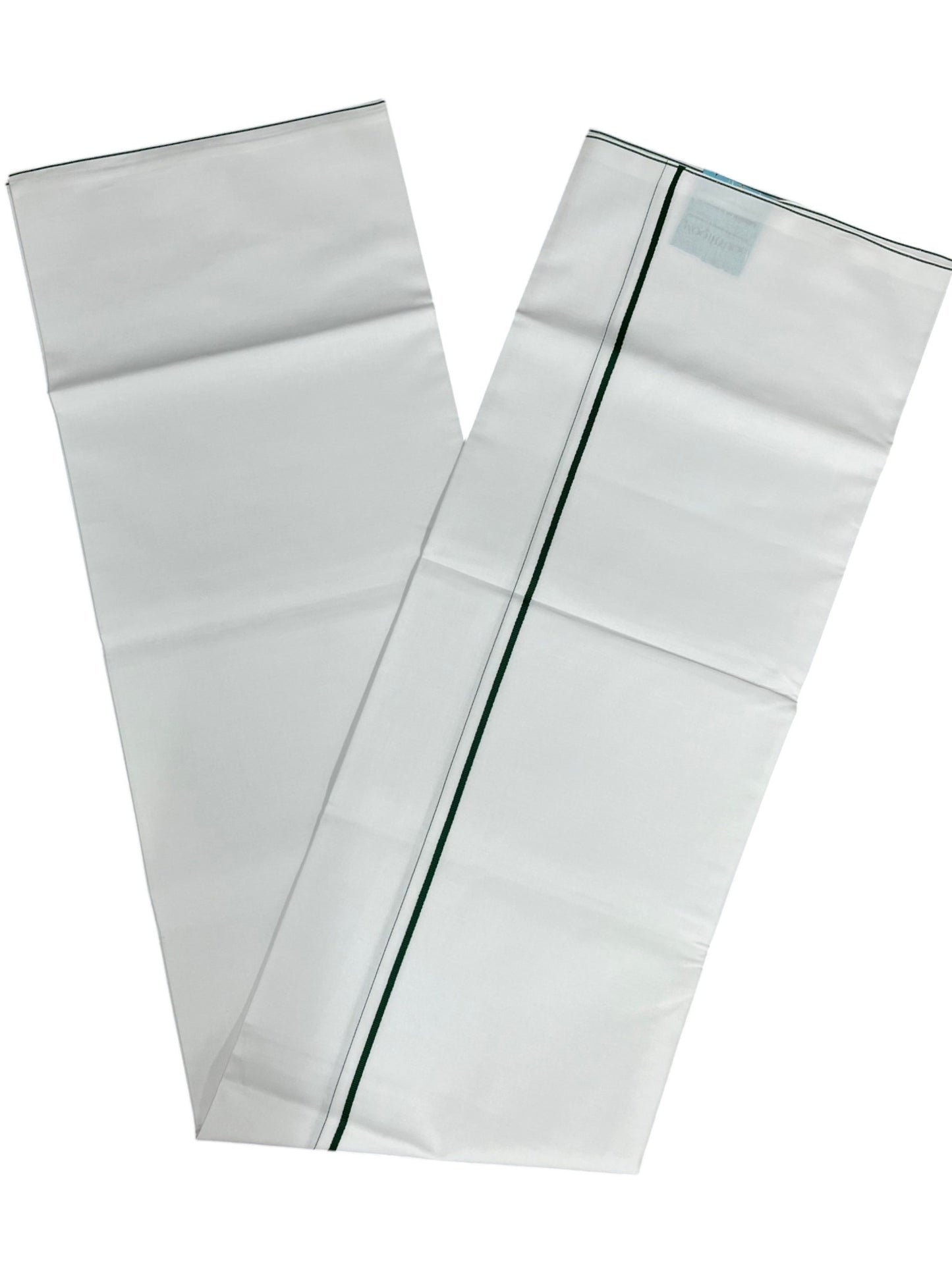 Southloom Pure White Cotton Single Mundu with Green Border (South Indian Kerala Dhoti)