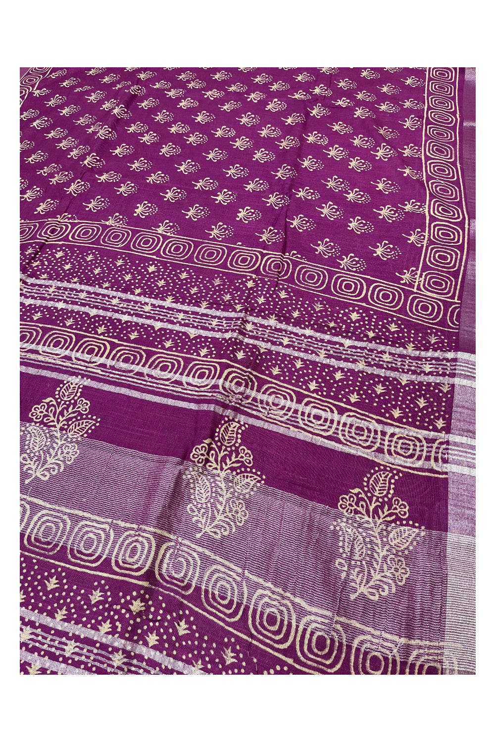 Southloom Linen Violet Designer Saree with Floral Prints