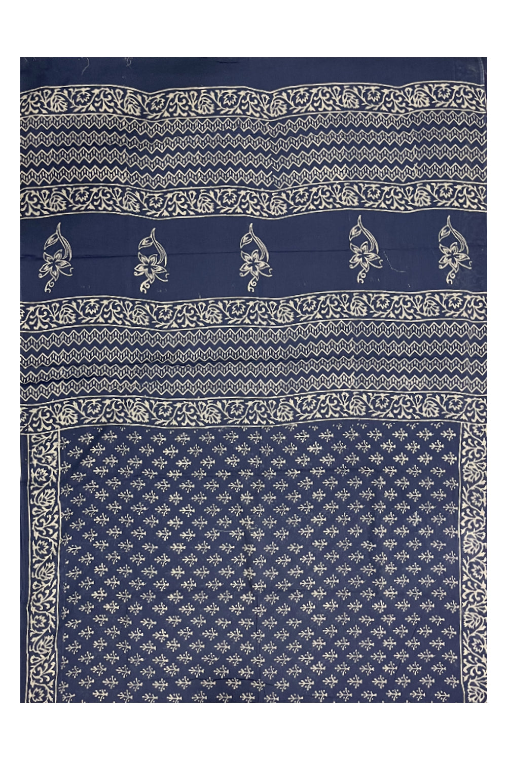 Southloom Mul Cotton Greyish Blue Designer Printed Saree