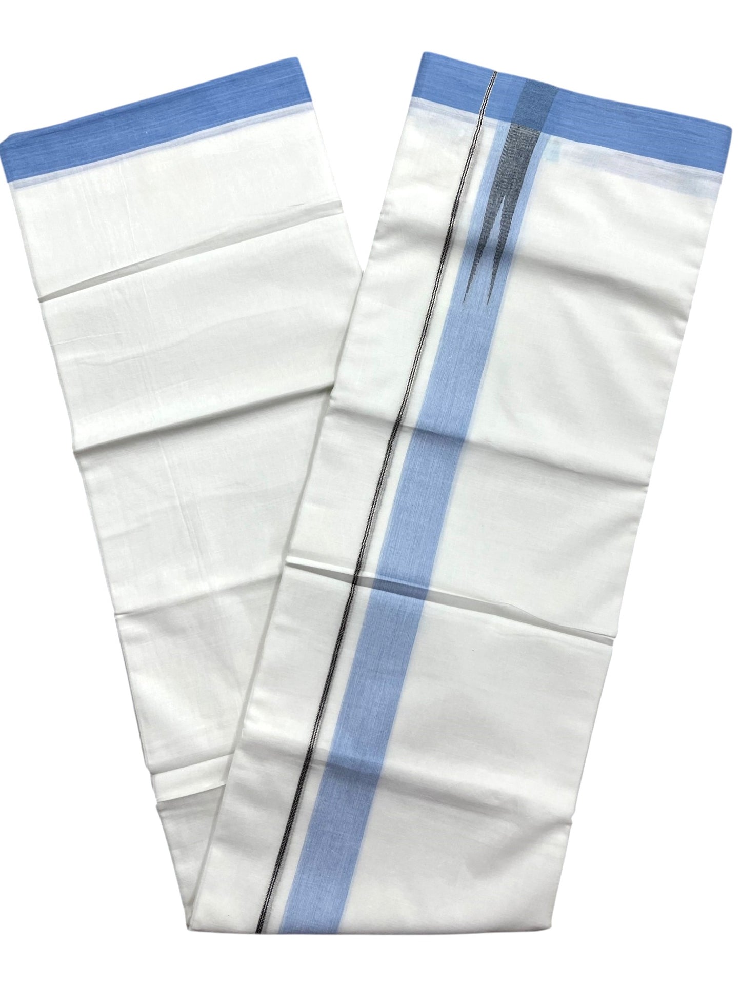 Southloom Pure White Cotton Mundu with Blue Border (South Indian Kerala Dhoti)