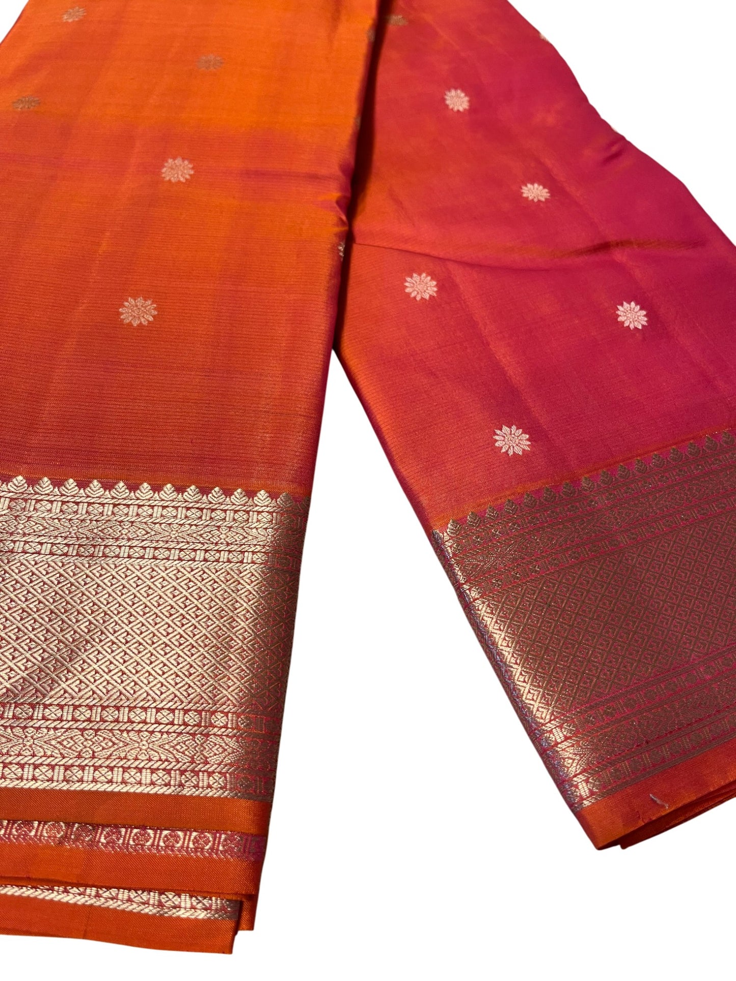 Southloom Pure Handloom Bridal Kanchipuram Silk Saree with Korvai Work (Orange)