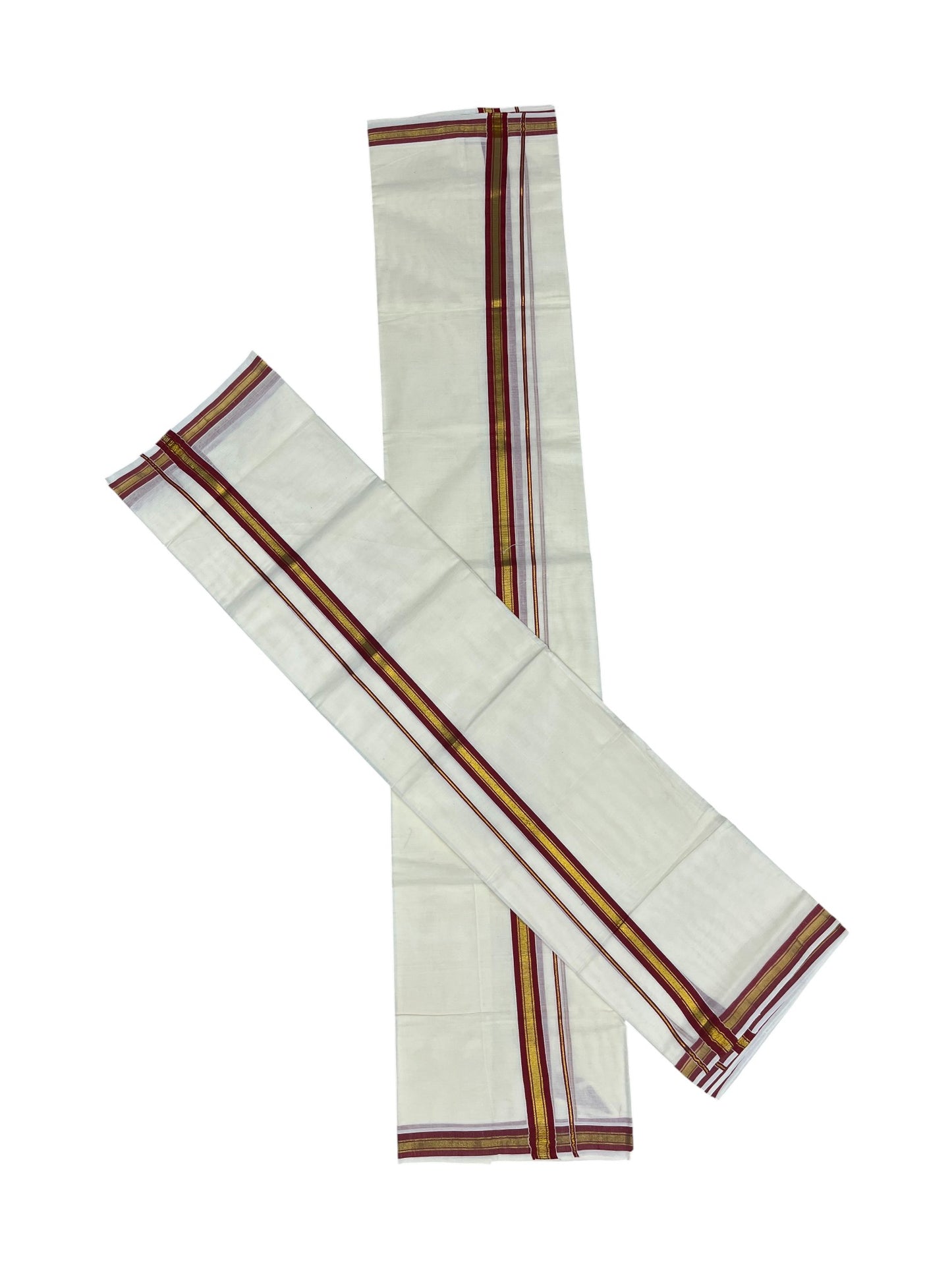 Pure Cotton Kerala Single Set Mundu (Mundum Neriyathum) with Red Kasavu Border in 2.80 Mtrs