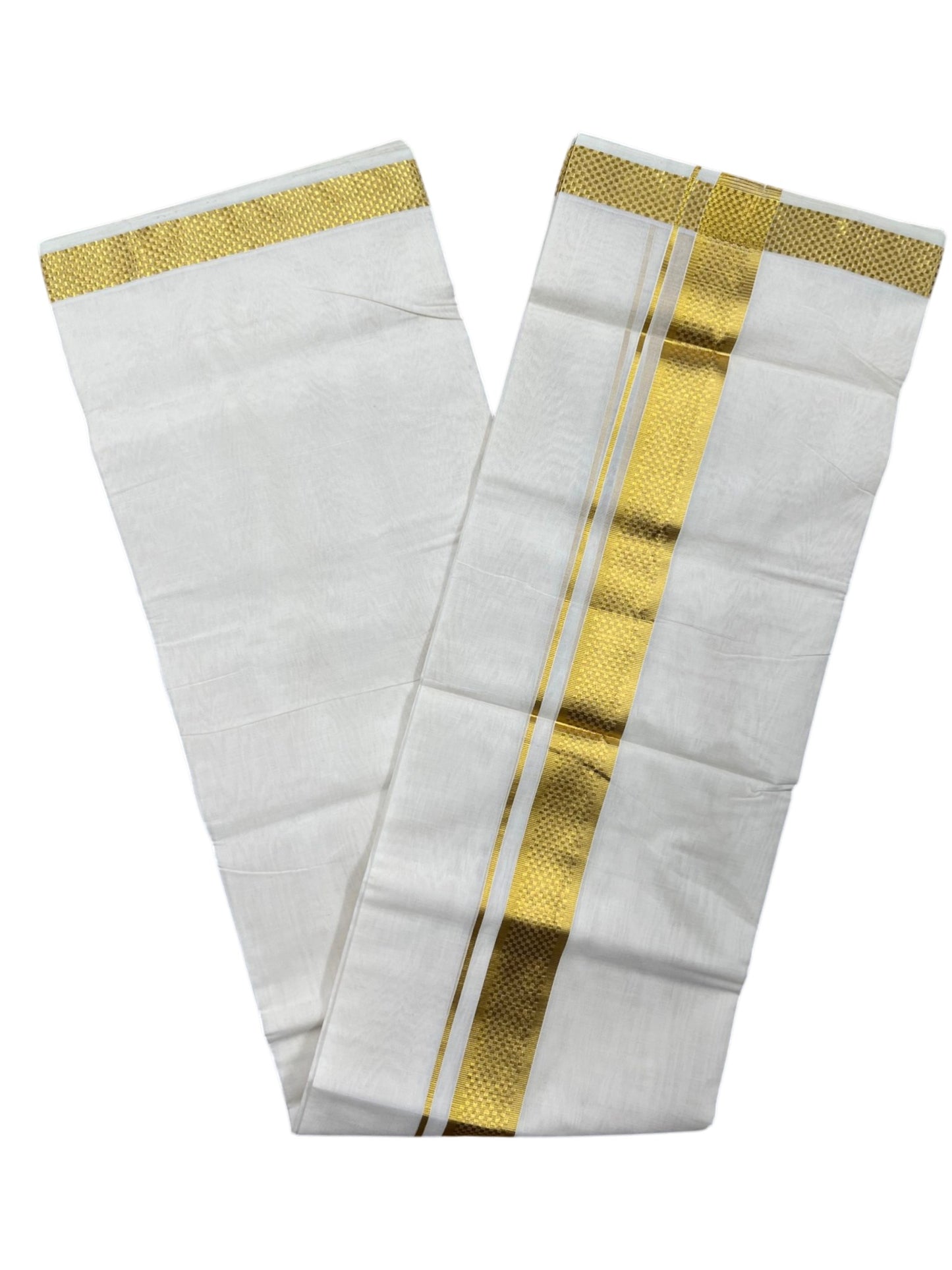 Southloom Premium Handloom Cotton Double Mundu with Gold Paa Neythu Border