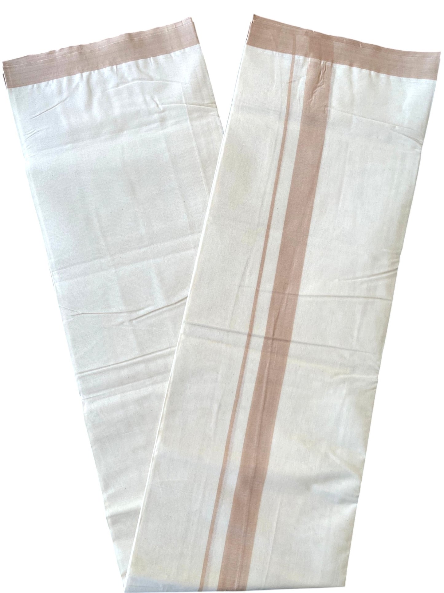 Southloom Kerala Pure Cotton Double Mundu with Beige Border (South Indian Kerala Dhoti)