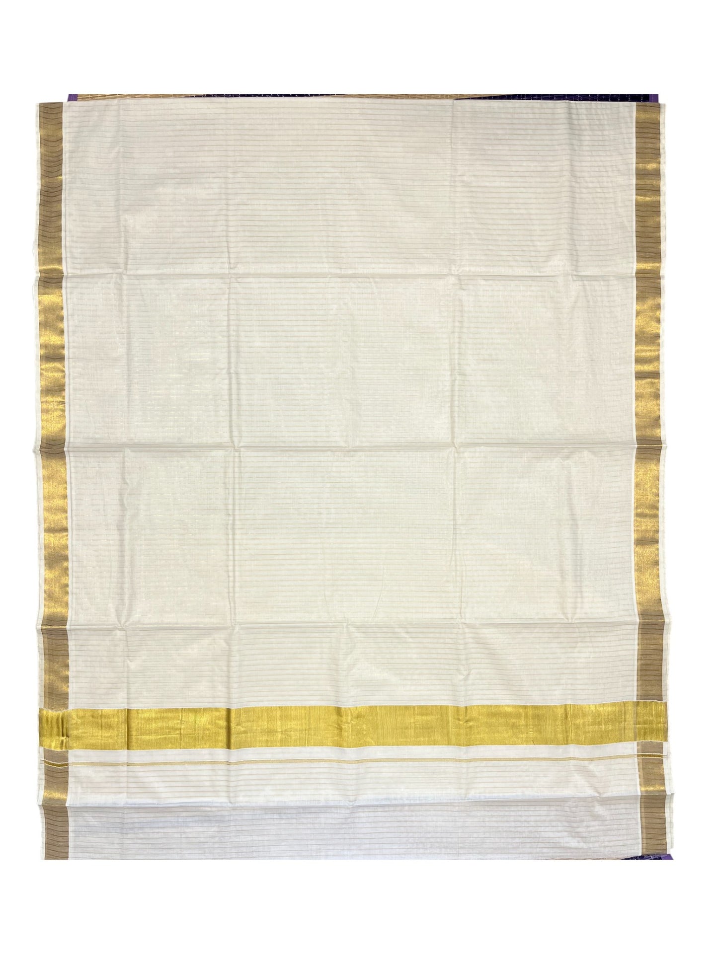 Southloom Kerala Pure Cotton Kasavu Saree With Kasavu Lines Across Body