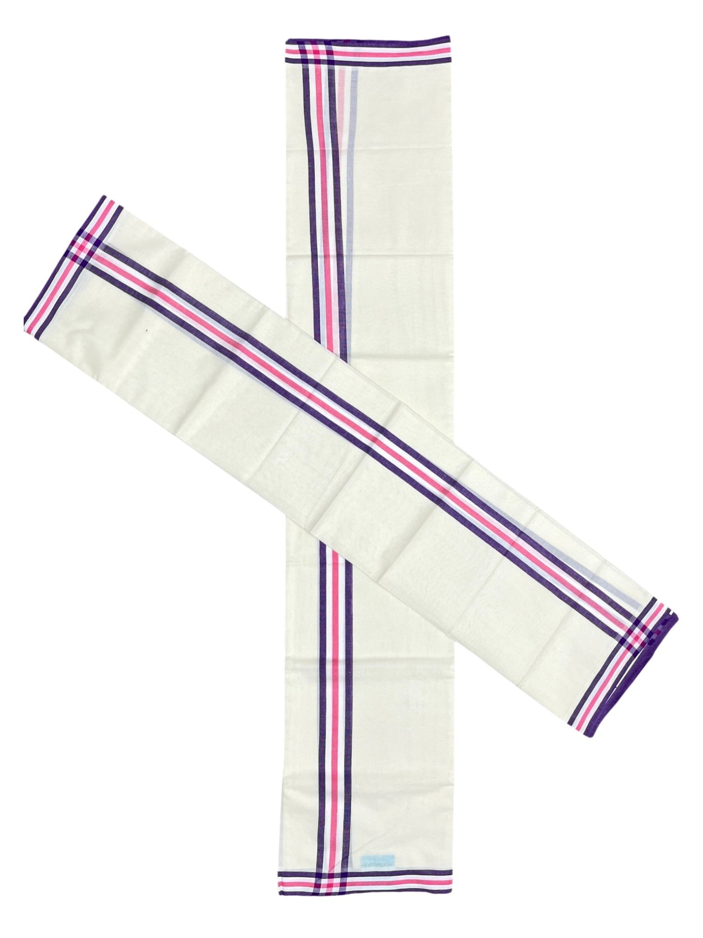 Southloom Pure Cotton Kerala Single Mulloth Set Mundu (Mundum Neriyathum) Violet And Pink Border in 2.80 mtrs SL243
