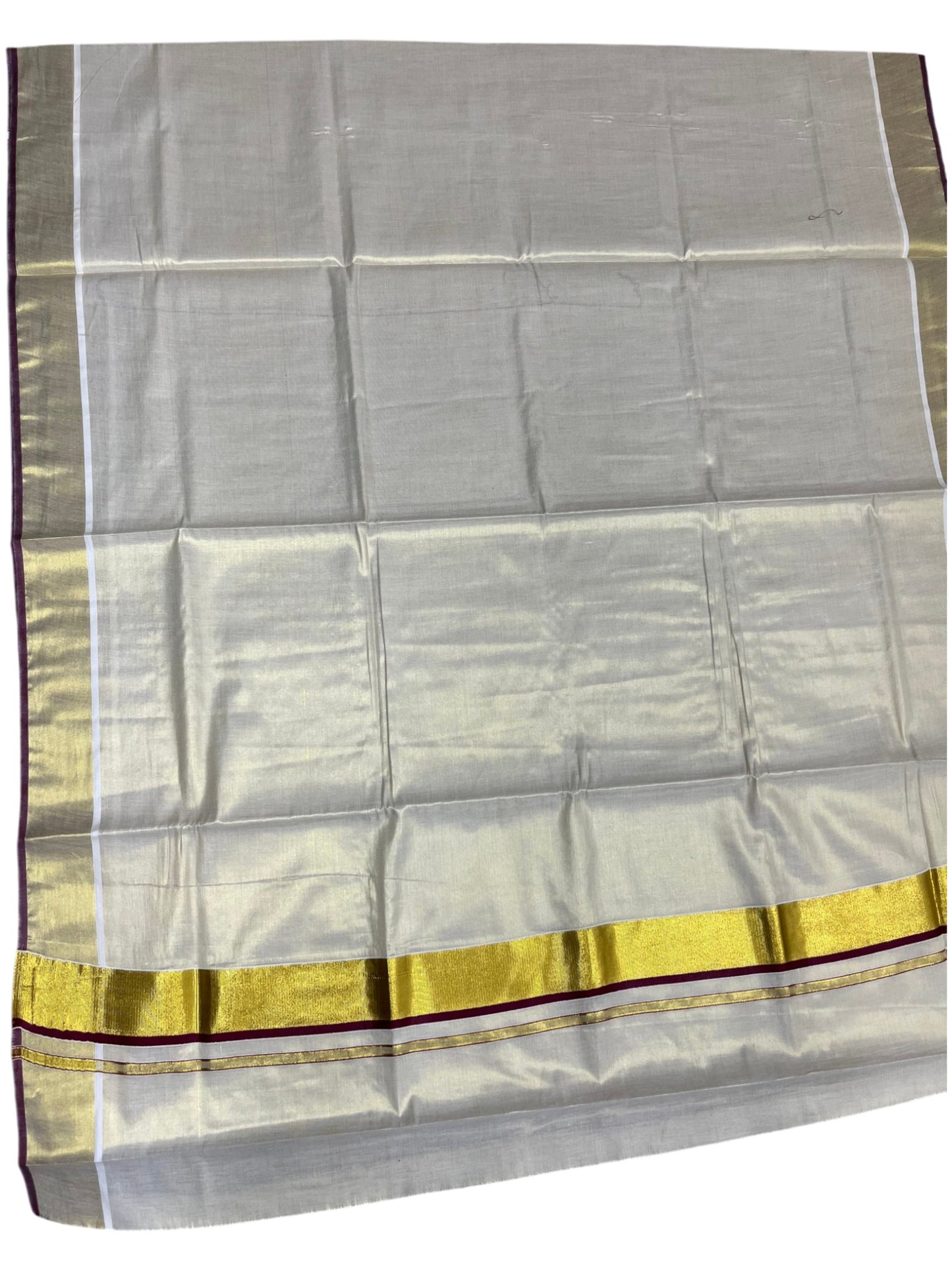 Southloom Kerala Tissue Kasavu Plain Saree With Maroon Border
