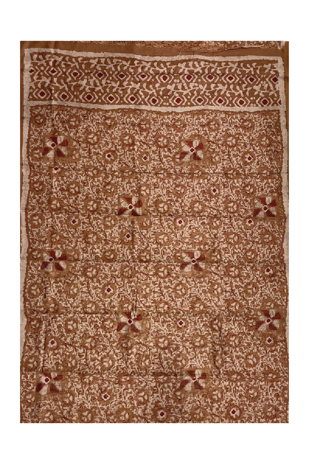 Southloom Art Silk Brown Saree with Floral Prints on Body