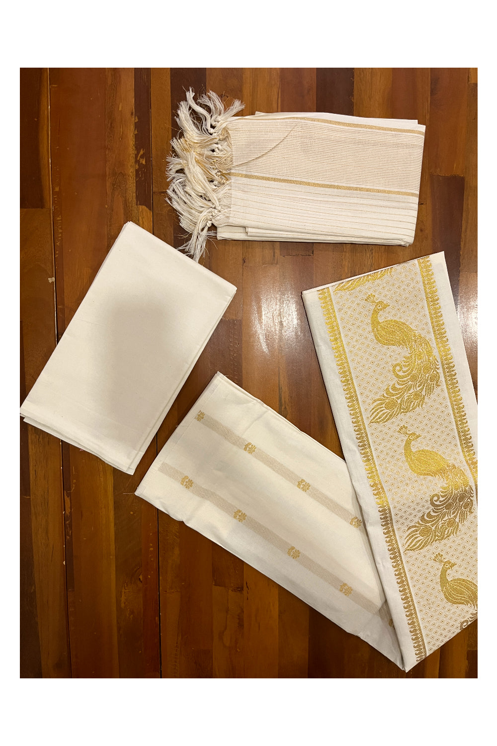 Kerala Cotton Churidar Salwar Material with Kasavu Woven Designs (include Shawl / Dupatta)