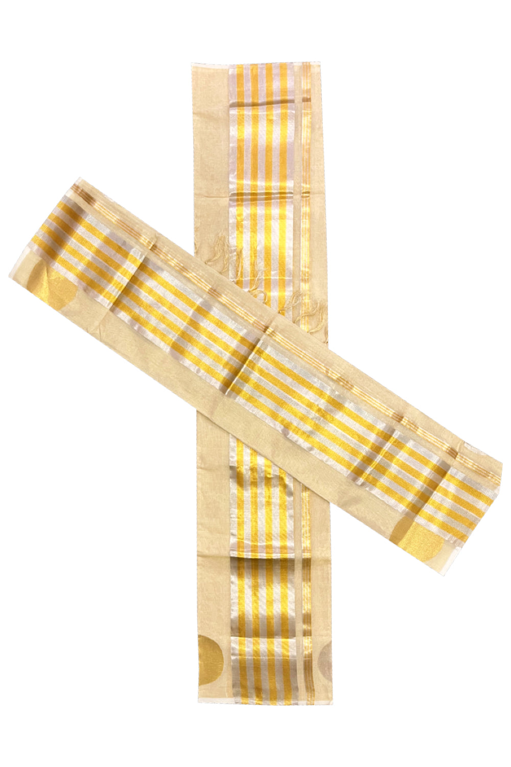 Southloom Handloom Premium Tissue Golden and Silver Kasavu Woven Set Mundu (Mundum Neriyathum)