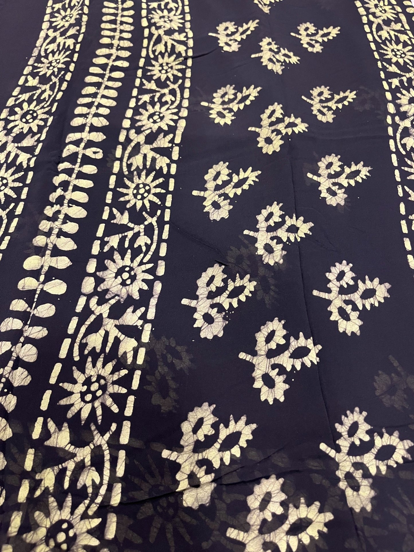 Southloom Georgette Saree with Floral Works Across Body in Black and Green