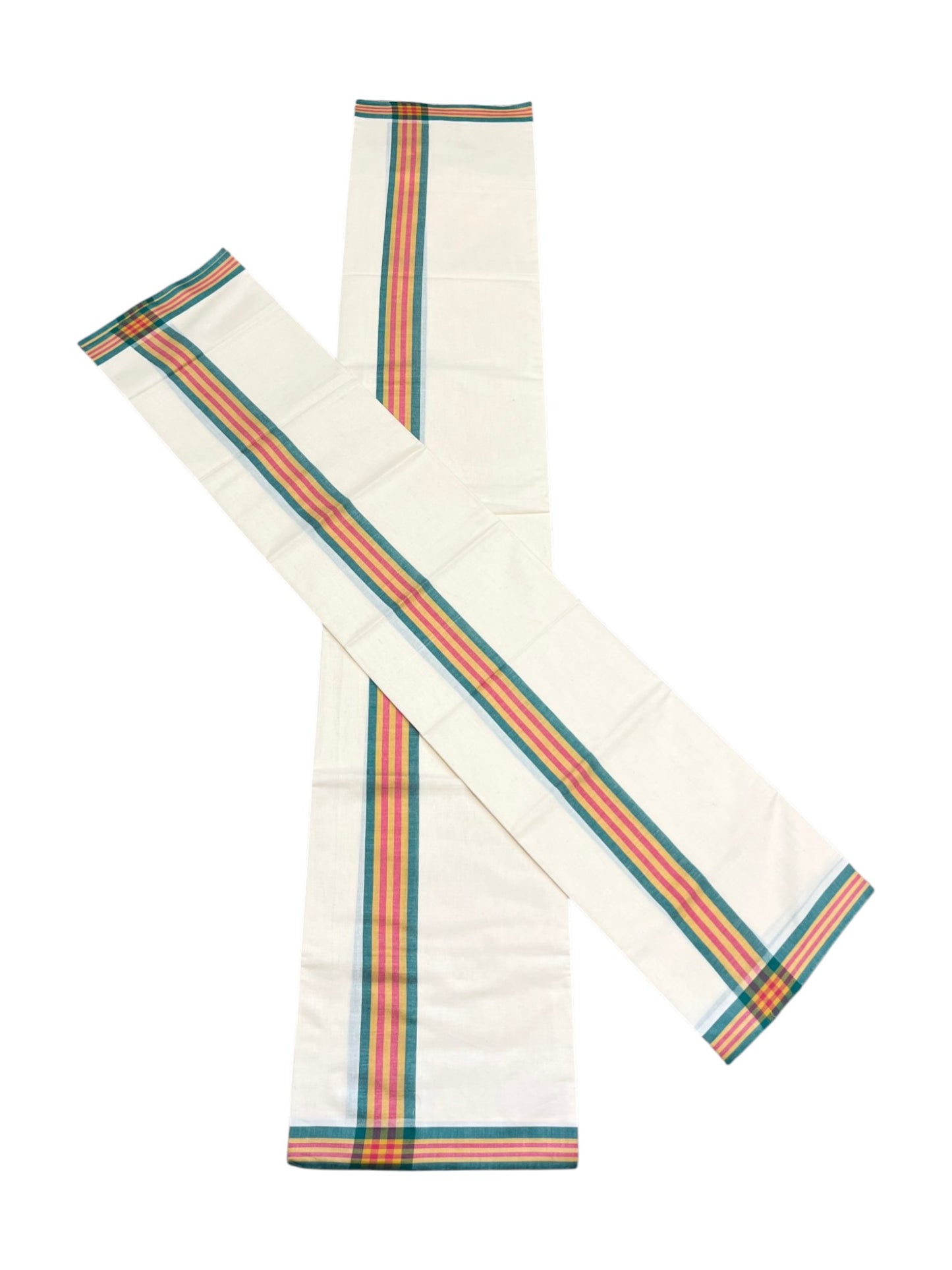 Southloom Pure Cotton Kerala Single Mulloth Set Mundu (Mundum Neriyathum)  Green &Yellow Border