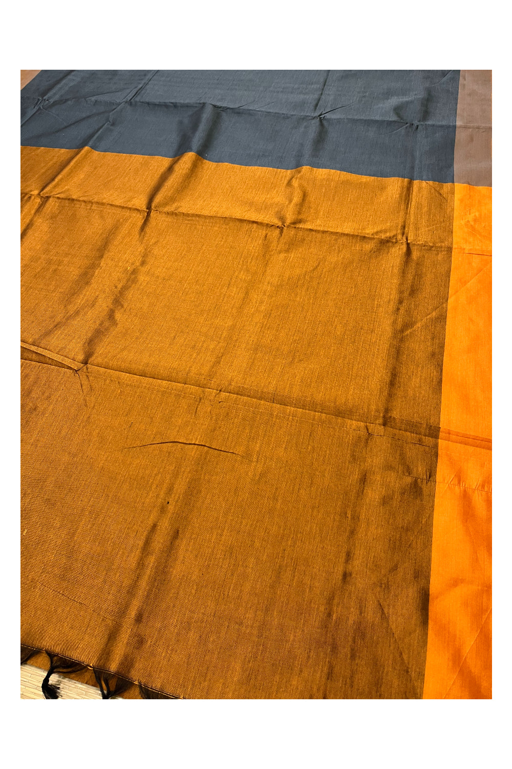 Southloom Cotton Gray Plain Saree with Light Brown on Pallu