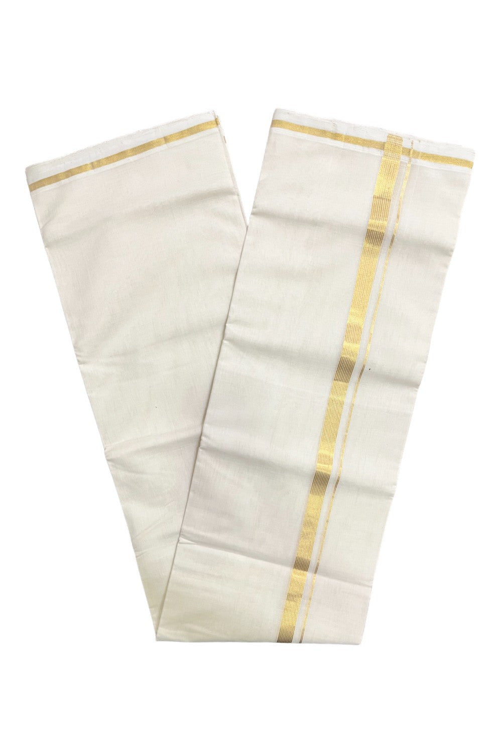 Premium Balaramapuram Handloom Unakkupaavu Cotton Double Mundu with 1 inch Kasavu Lines Border (Vishu 2024 Collection)