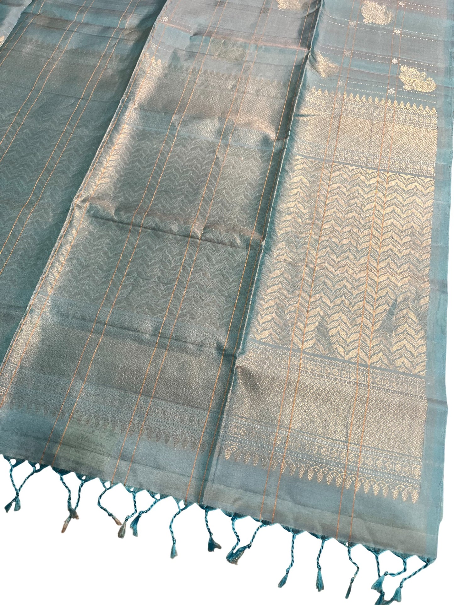 Southloom Pure Handloom Bridal Kanchipuram Silk Saree with Korvai Work (Blue)