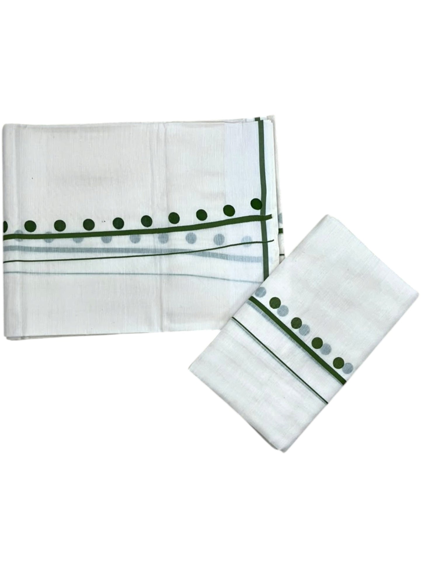 Southloom Pure Cotton Kerala Single Set Mundu (Mundum Neriyathum) with Digital Prints in Olive Green 2.80 Mtrs SL359