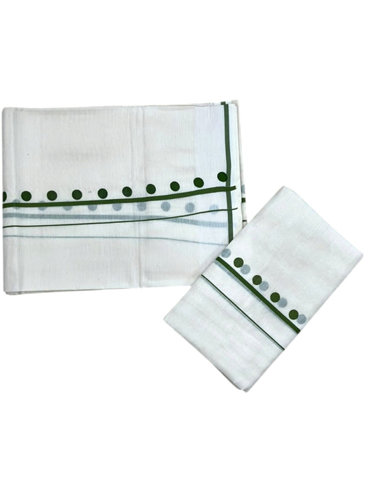 Southloom Pure Cotton Kerala Single Set Mundu (Mundum Neriyathum) with Digital Prints in Olive Green 2.80 Mtrs SL359