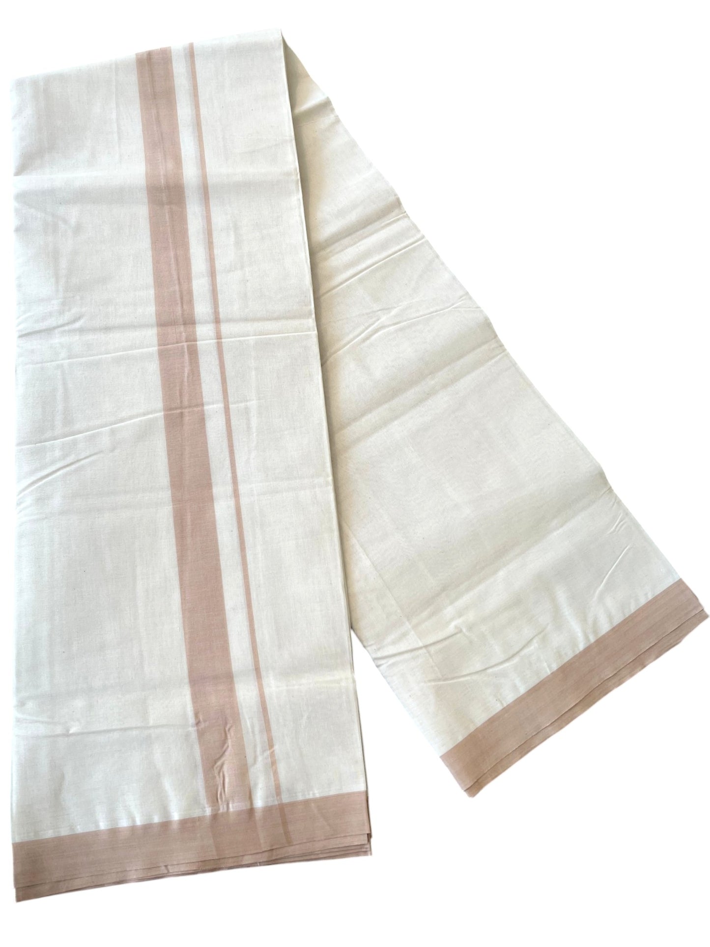 Southloom Kerala Pure Cotton Double Mundu with Beige Border (South Indian Kerala Dhoti)