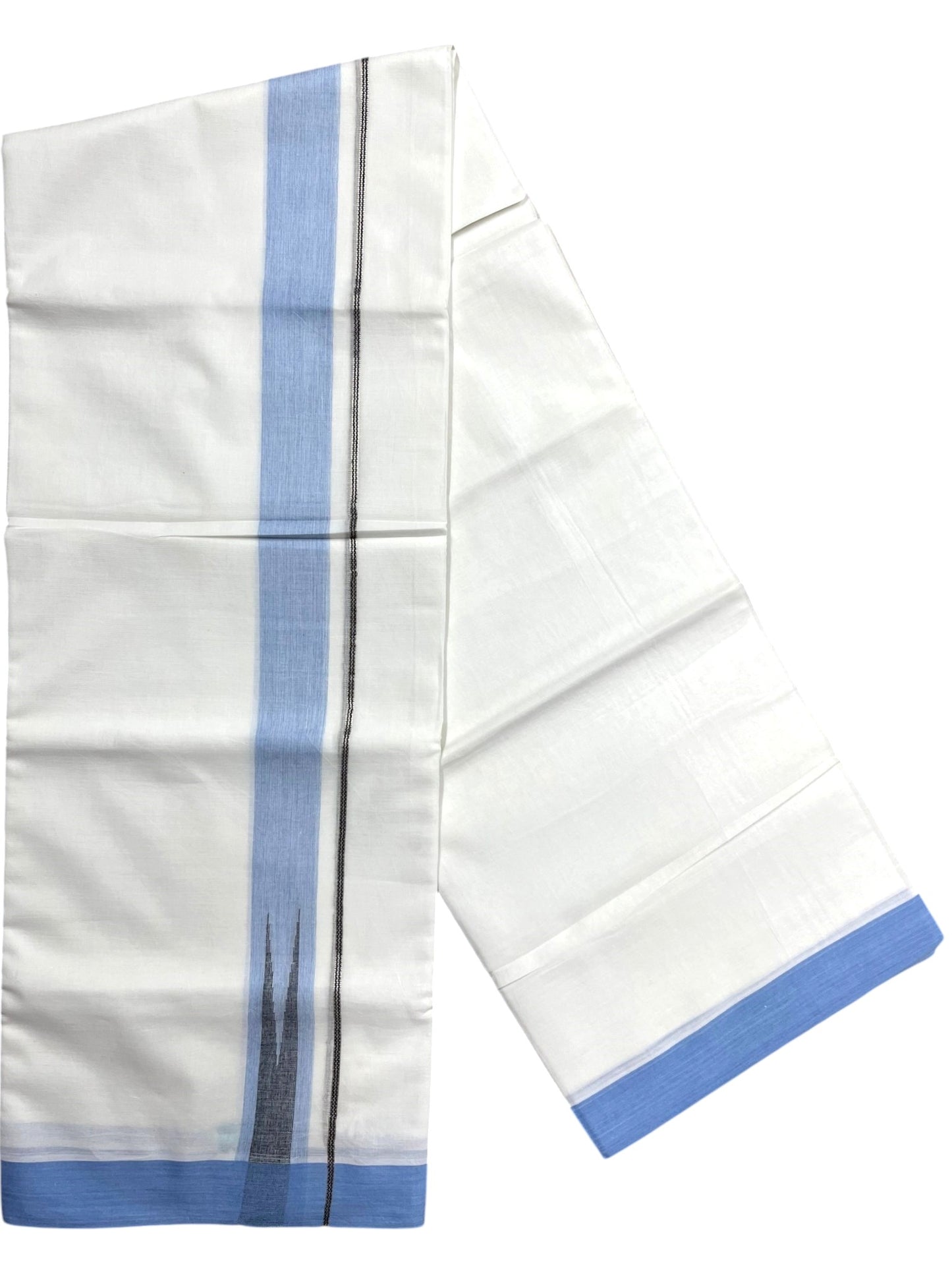Southloom Pure White Cotton Mundu with Blue Border (South Indian Kerala Dhoti)