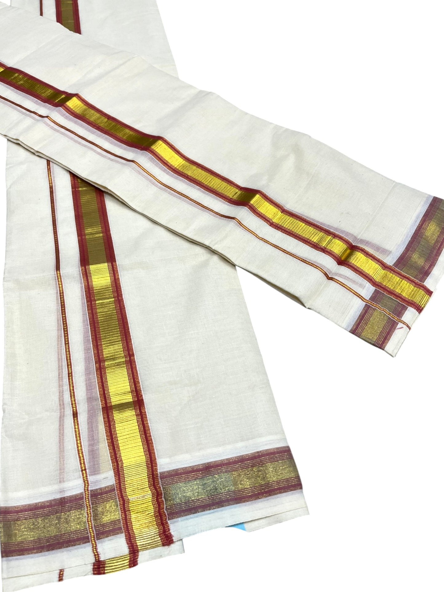Kerala Cotton Set Mundu (Mundum Neriyathum) with Kasavu and Brick Red Border 2.80 Mtrs SLKK SL470