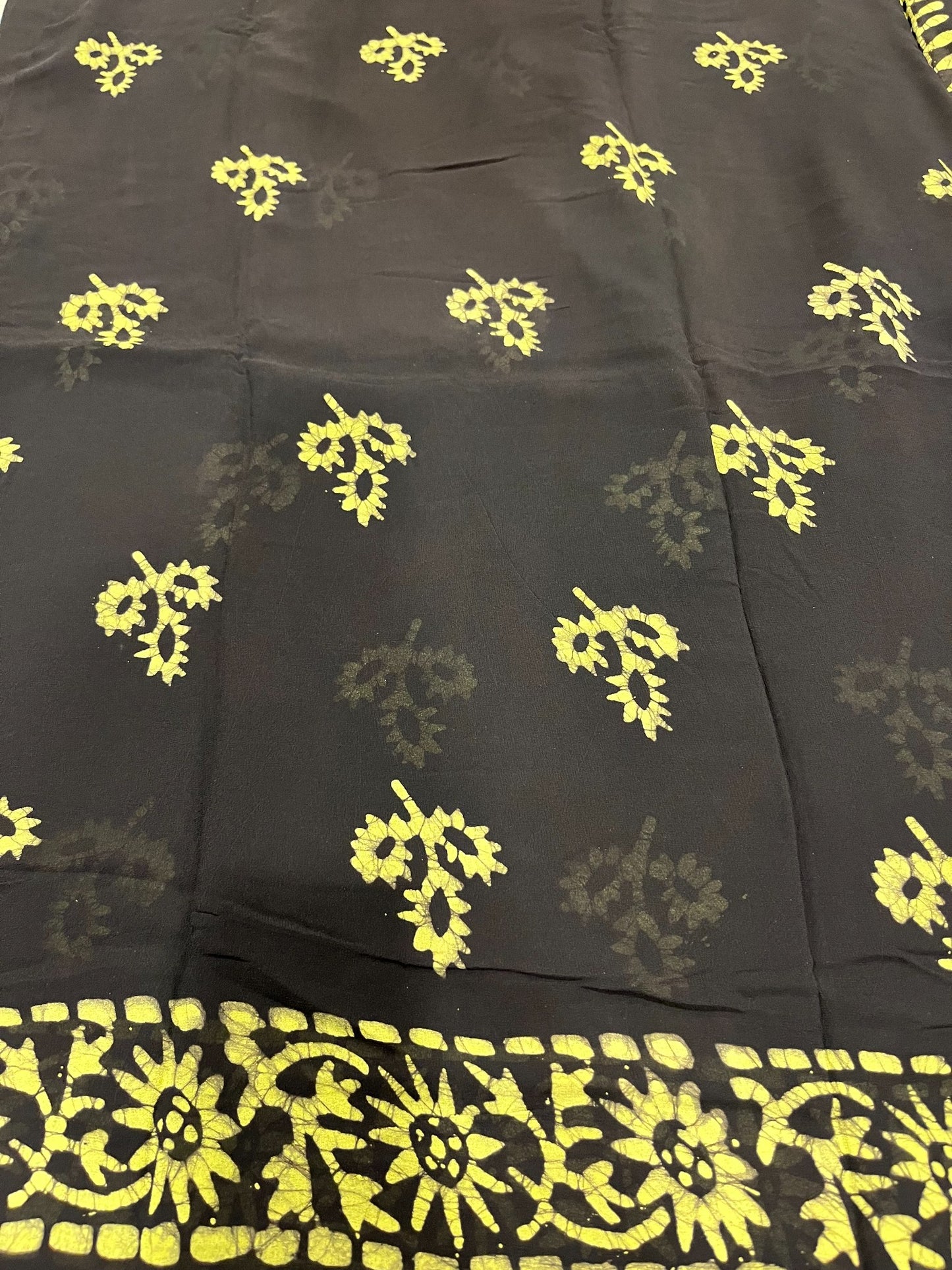 Southloom Georgette Saree with Floral Works Across Body in Black and Green