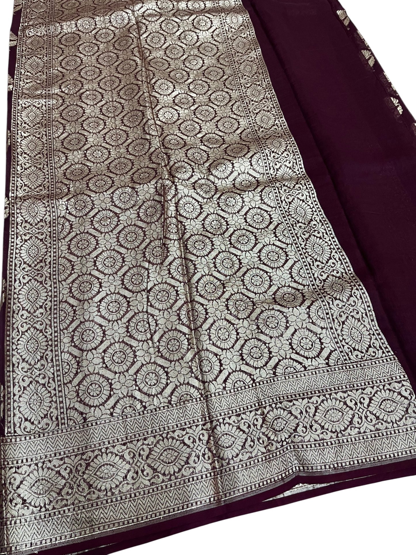 Southloom Cotton Banarasi Silk Saree with Woven Work on Body and Borders (Purple)