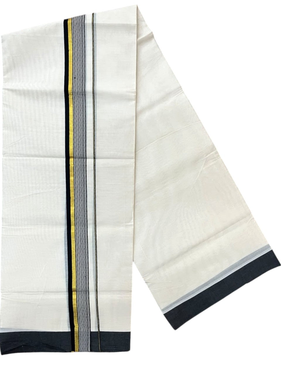 Southloom Balaramapuram Unakkupaavu Premium Handloom Cotton Double Mundu with Gold Kasavu and Black Border
