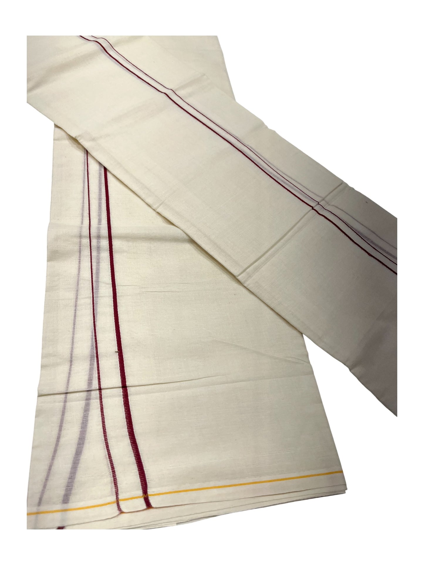 Kerala Cotton Mundum Neriyathum Single (Set Mundu) with Meroon Eerkkil Kara