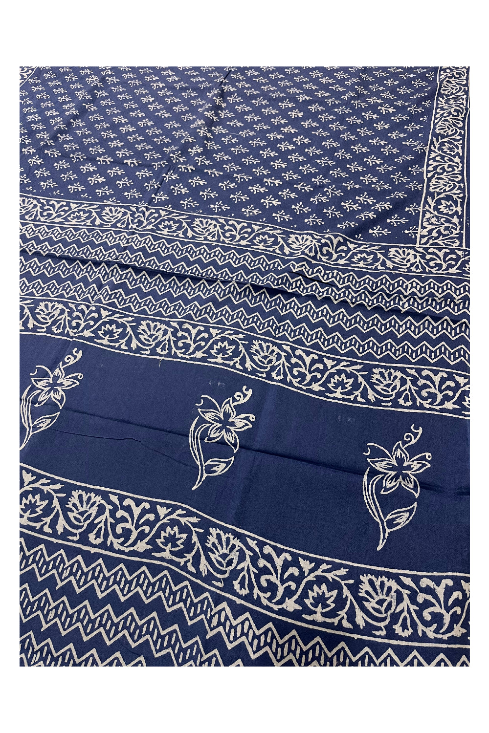 Southloom Mul Cotton Greyish Blue Designer Printed Saree