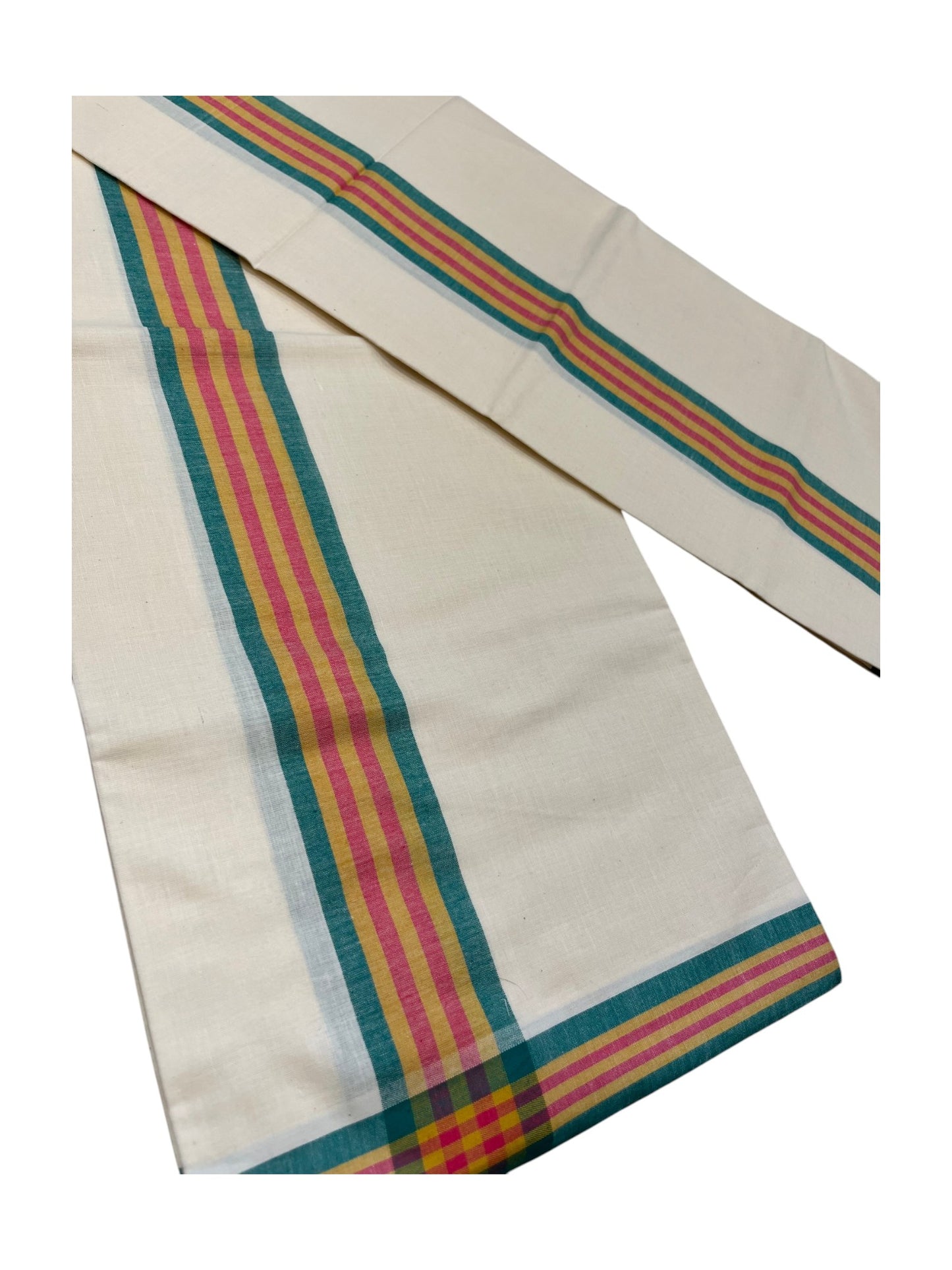 Southloom Pure Cotton Kerala Single Mulloth Set Mundu (Mundum Neriyathum)  Green &Yellow Border