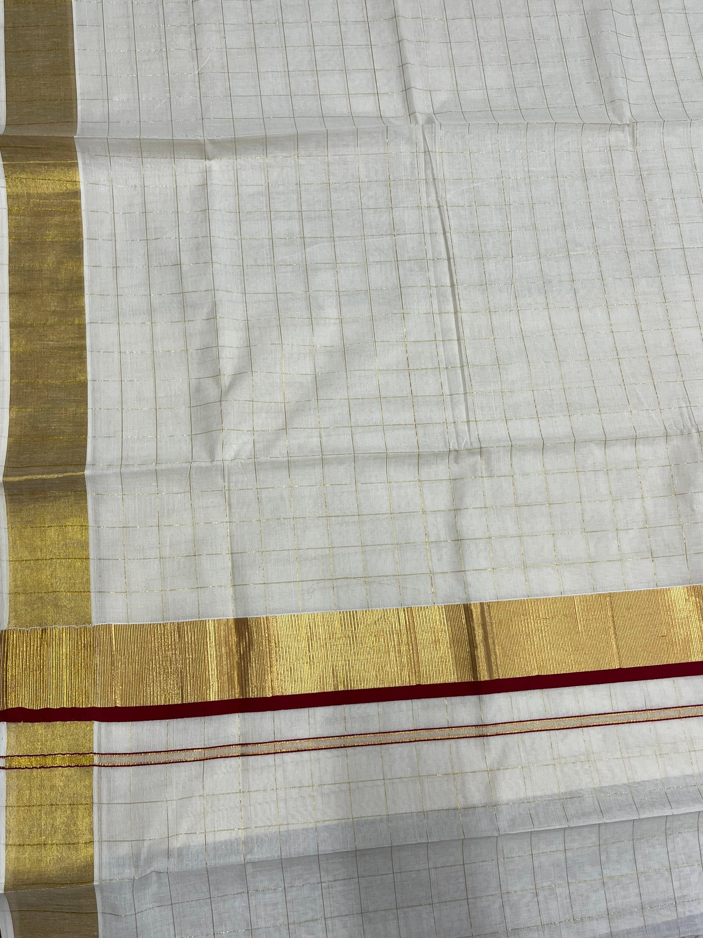 Southloom Pure Cotton  Kerala  Kasavu Woven Check Saree with Maroon Border