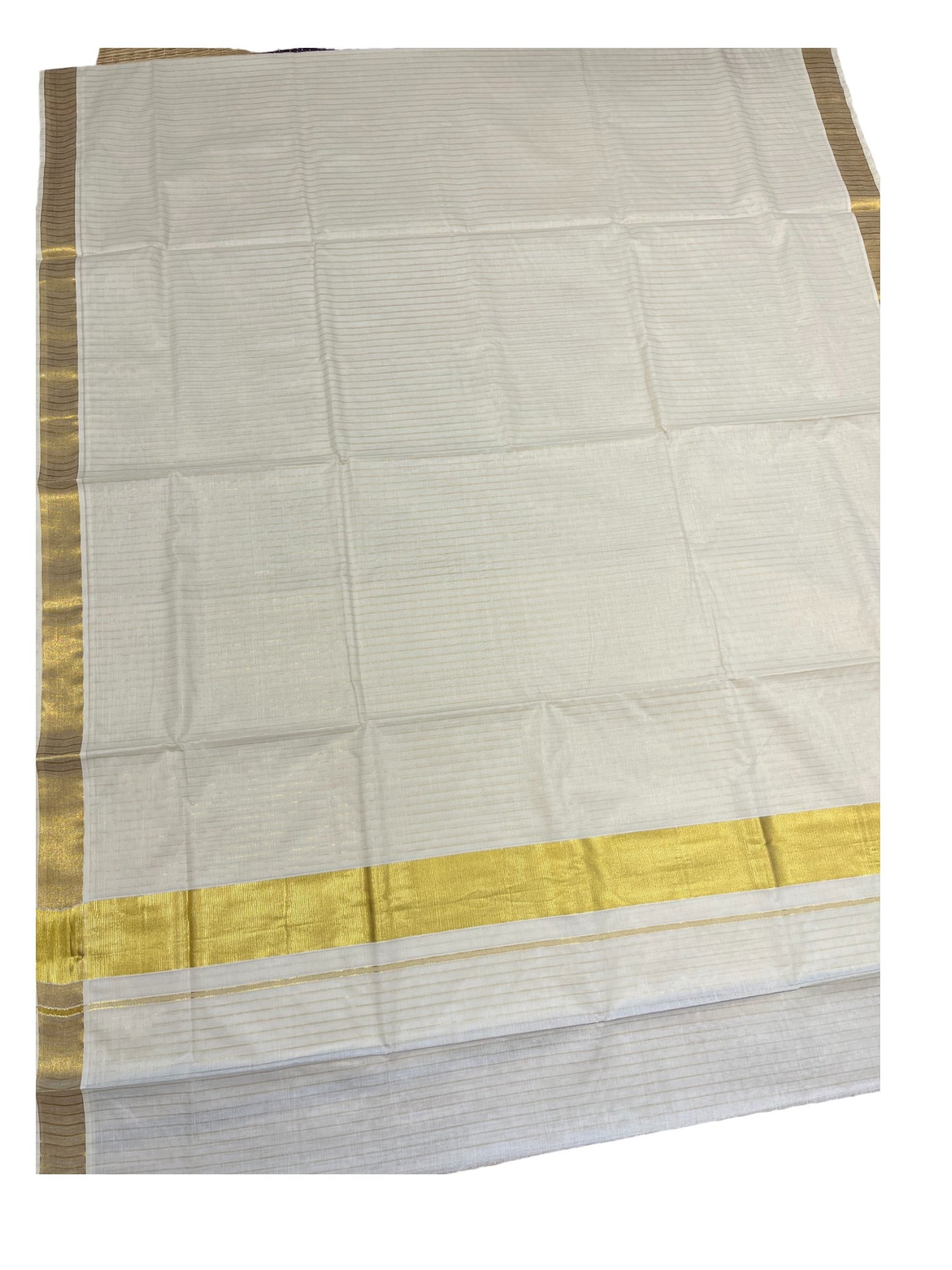 Southloom Kerala Pure Cotton Kasavu Saree With Kasavu Lines Across Body