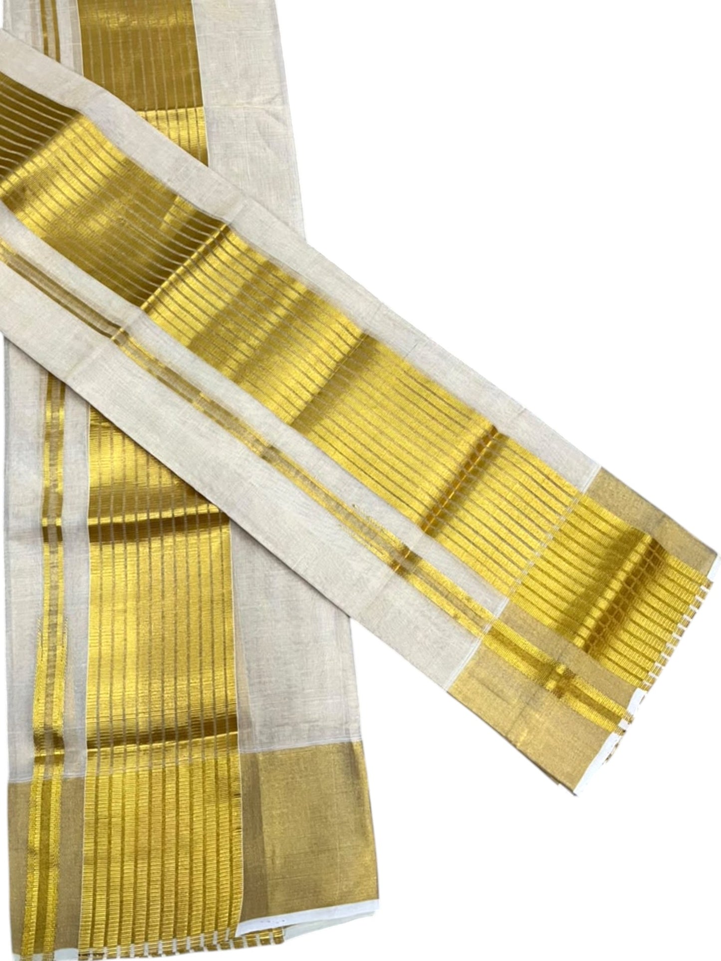Southloom Premium Tissue Handloom Set Mundu with Chuttikara Design And Lines Kasavu Border  (2.80 Mtr) SL632