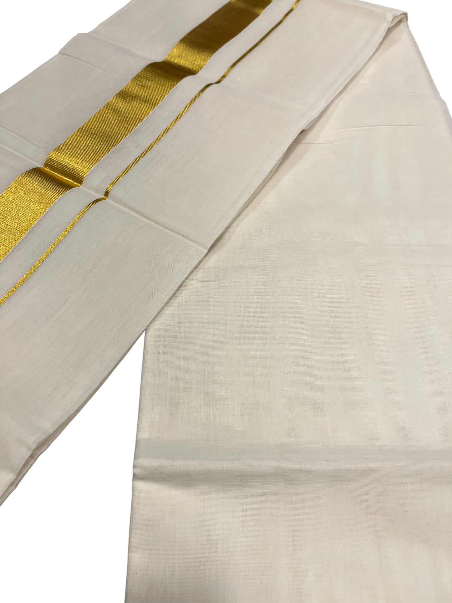 Southloom Premium Handloom Cotton Double Mundu with Gold Kasavu Border