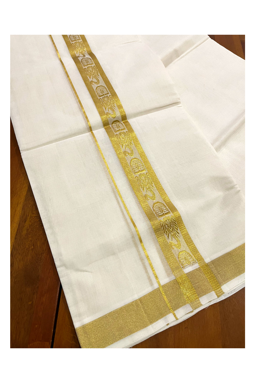 Southloom Premium Handloom Cotton Mundu with Kasavu Elephant Woven Border (Onam Mundu 2023)