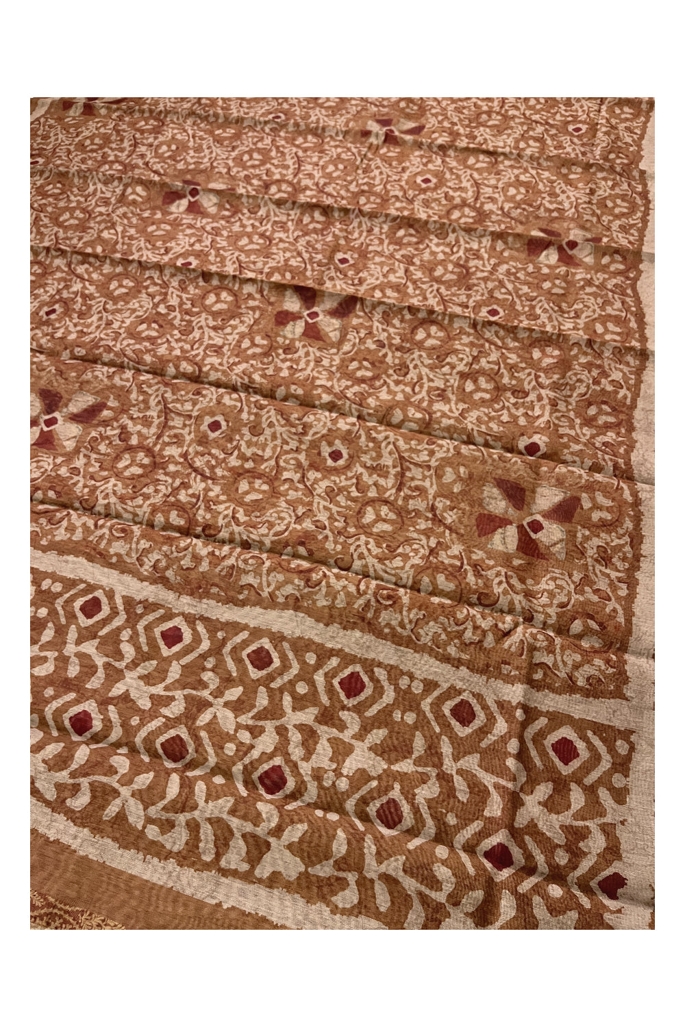 Southloom Art Silk Brown Saree with Floral Prints on Body