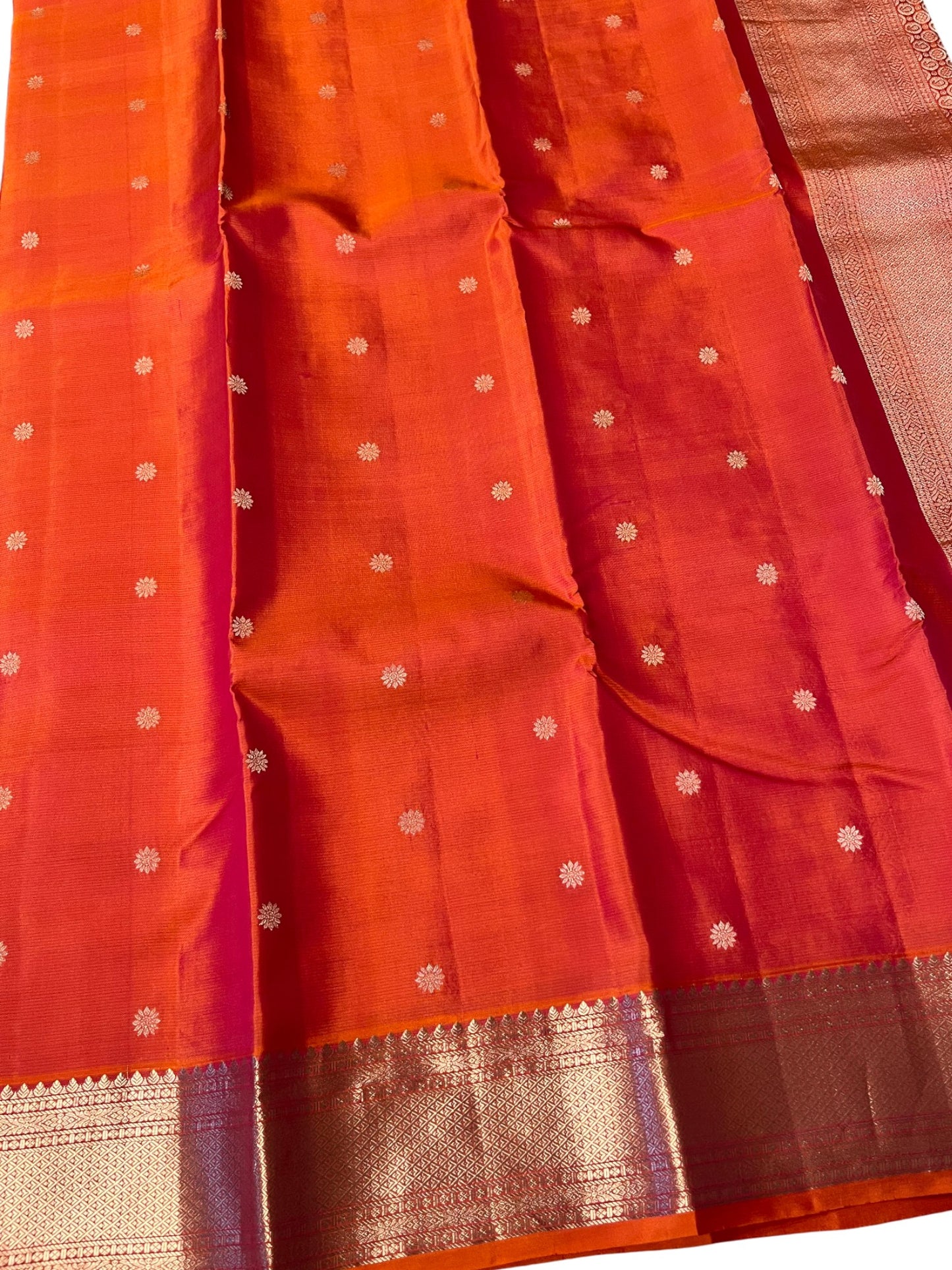 Southloom Pure Handloom Bridal Kanchipuram Silk Saree with Korvai Work (Orange)