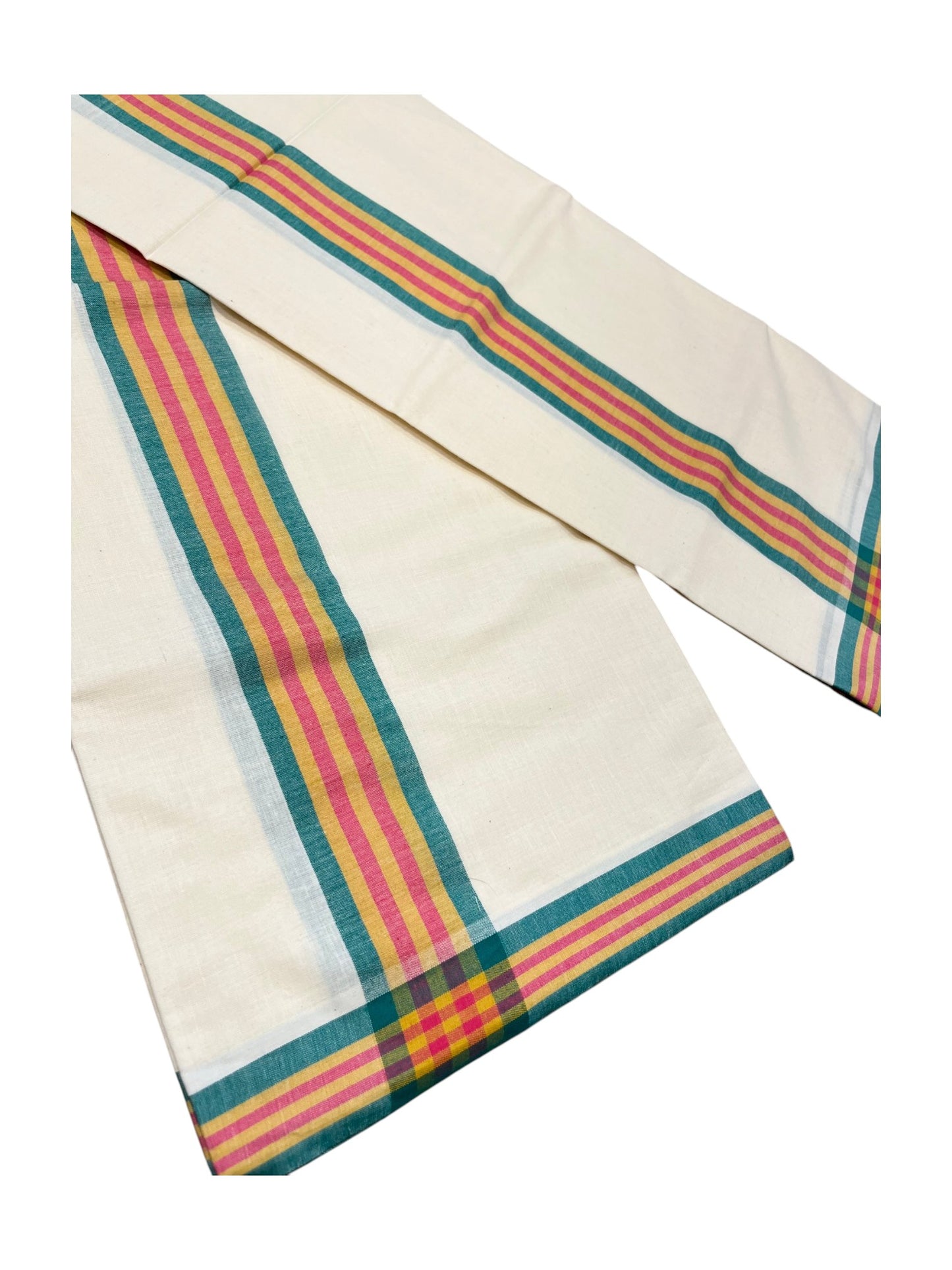 Southloom Pure Cotton Kerala Single Mulloth Set Mundu (Mundum Neriyathum)  Green &Yellow Border
