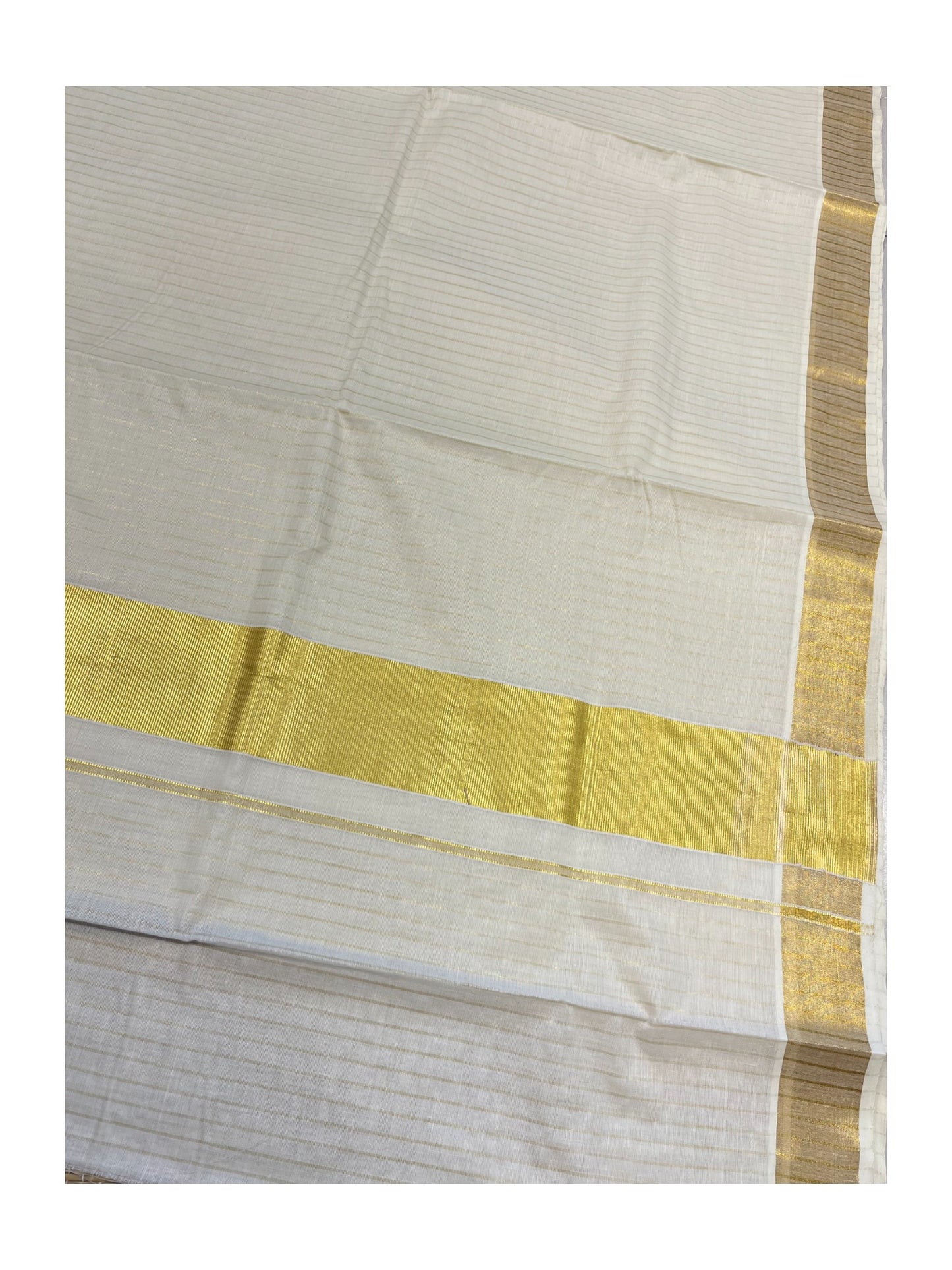 Southloom Kerala Pure Cotton Kasavu Saree With Kasavu Lines Across Body