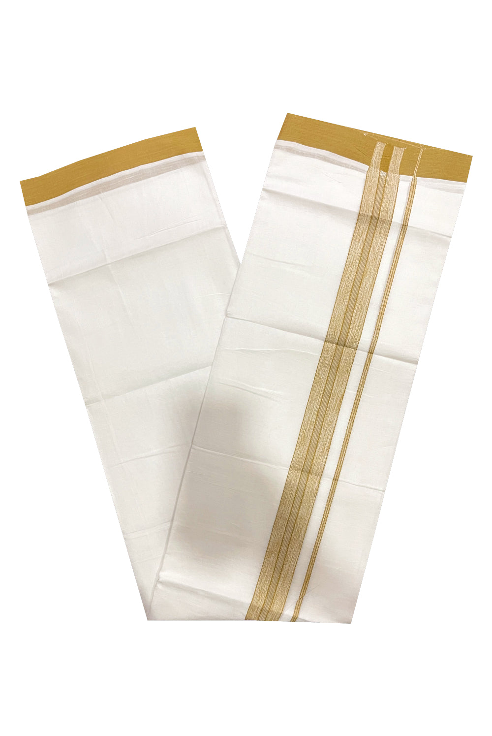 Pure White Cotton Double Mundu with Yellow Border (South Indian Kerala Dhoti)