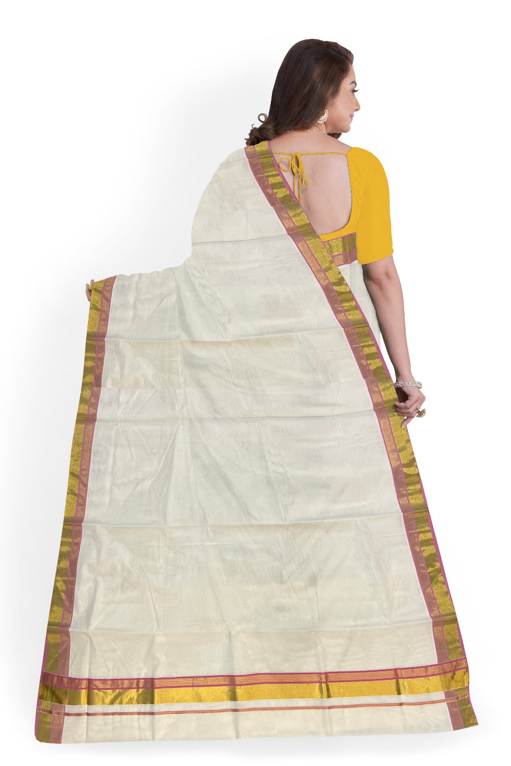 Pure Cotton Kerala Saree with Kasavu and Pink Border