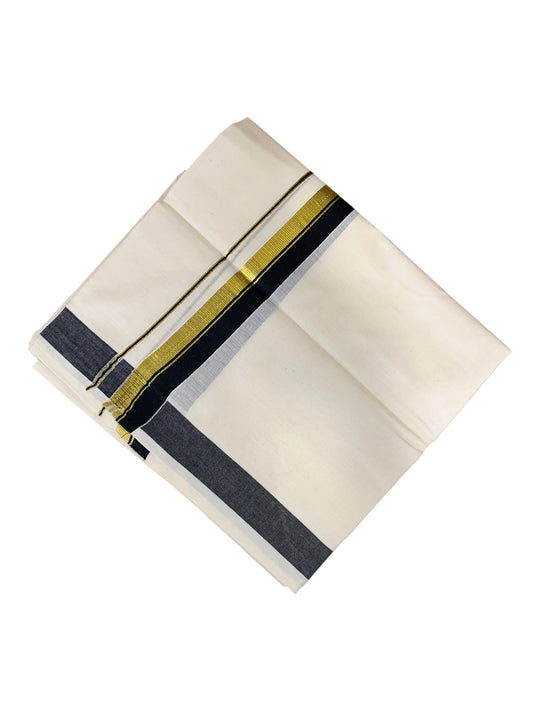 Southloom Pure Cotton Double Mundu With Gold Kasavu & Black Border (South Indian Kerala Dhoti)