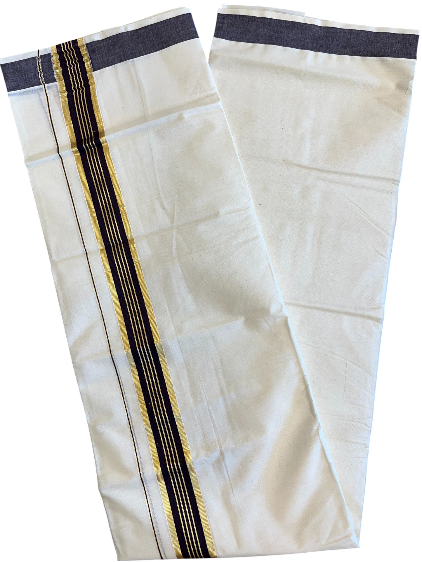 Southloom Pure Cotton Mundu with Gold Kasavu and Dark Purple Border (South Indian Kerala Dhoti)